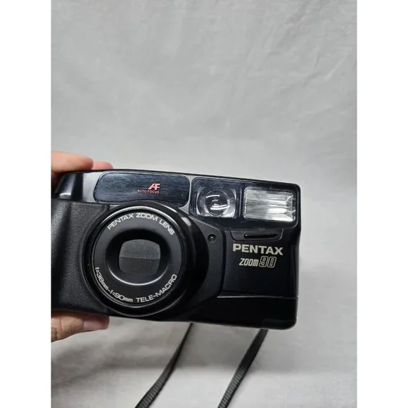 Pentax Zoom-90 Black Tele-Macro Auto Focus Point & Shoot Film Camera With Case - Picture 11 of 16